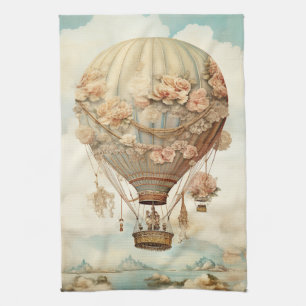 Pink Rose Balloon Pastel Teal Victorian Fairy Tale Tea Towel