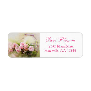 Pink Rose Basket Return Address Label