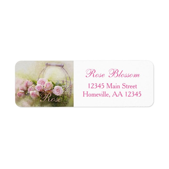 Pink Rose Basket Return Address Label (Front)