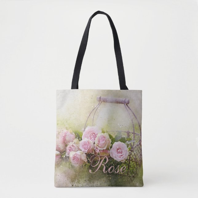 Pink Rose Basket Tote Bag (Front)