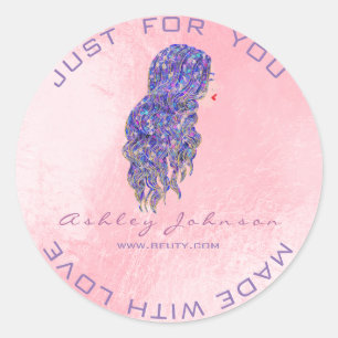 Pink Rose Beauty Glitter Lash Makeup Hairdresser Classic Round Sticker