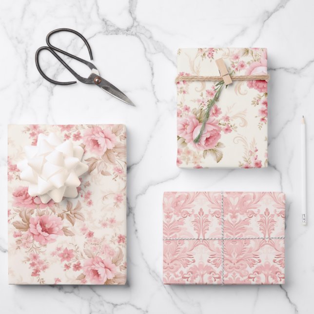 Pink Rose Beauty Wrapping Paper Sheet (Front)