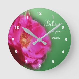 Pink Rose Believe Inspirational  Round Clock