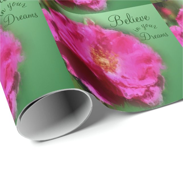 Pink Rose Believe Inspirational  Wrapping Paper (Roll Corner)