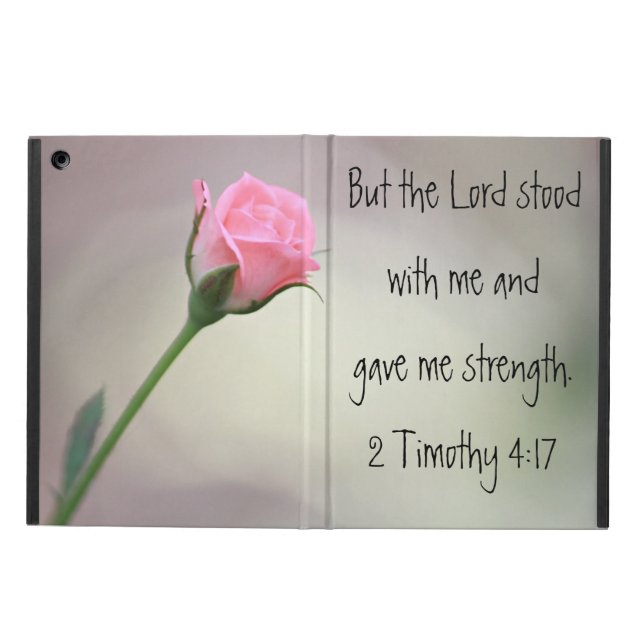 Pink rose Bible verse 2 Timothy 4:17 iPad air case (Outside)