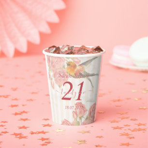 Pink Rose, Bird 21st Birthday Cup