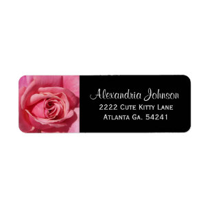 Pink Rose: Black Avery Return Address Labels