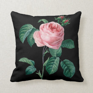 Pink rose black floral cushion