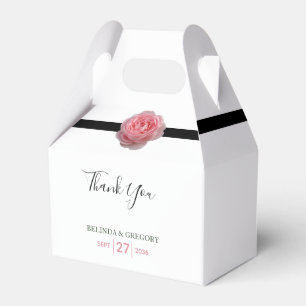 Pink Rose Black Ribbon Wedding Favour Box