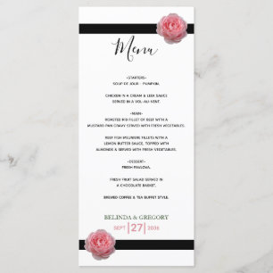 Pink Rose Black Ribbon Wedding Menu