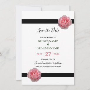 Pink Rose Black Ribbon Wedding Save The Date