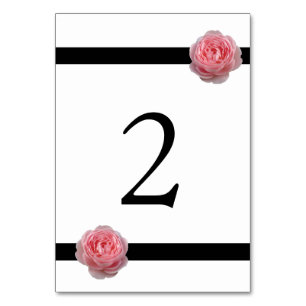 Pink Rose Black Ribbon Wedding Table Number