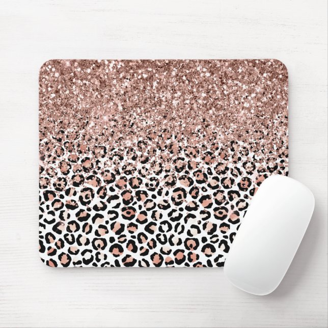Pink Rose Black White Leopard Glitter Sparkle      Mouse Pad (With Mouse)