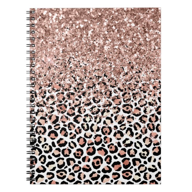 Pink Rose Black White Leopard Glitter Sparkle     Notebook (Front)