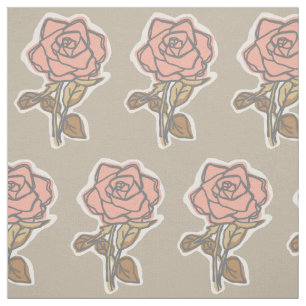 Pink Rose Block Print Taupe Floral Dress Fabric