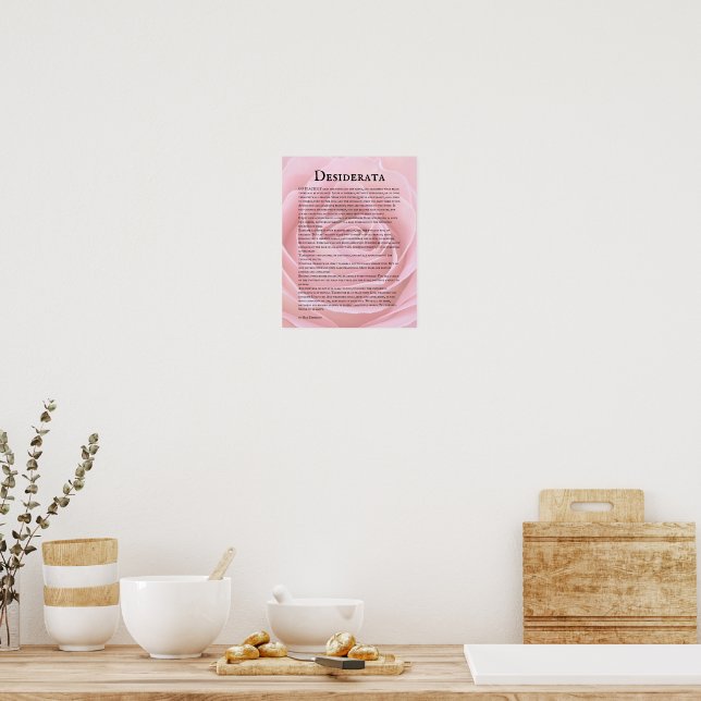 Pink Rose Bloom Desiderata Poem Poster (Kitchen)