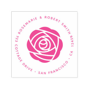 Pink Rose Blossom Flower Return Address Floral Self-inking Stamp