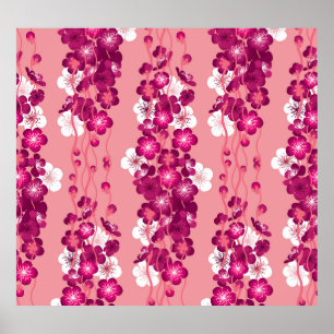 Pink rose blossoms: seamless background. poster