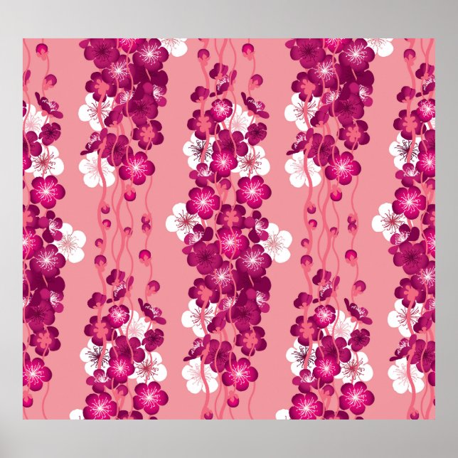 Pink rose blossoms: seamless background. poster (Front)