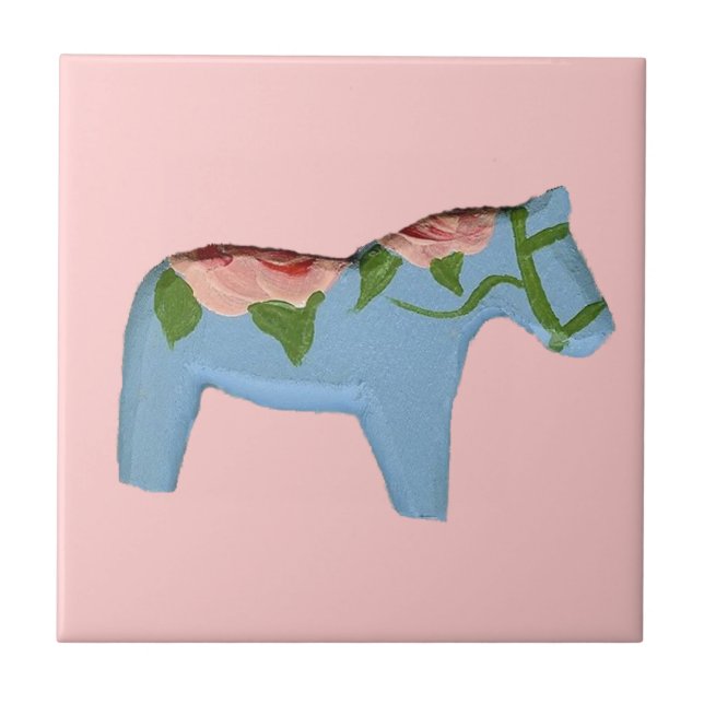 Pink Rose Blue Horse Tile (Front)