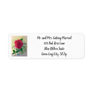Pink Rose Blue Ribbon Watercolor Address Labels