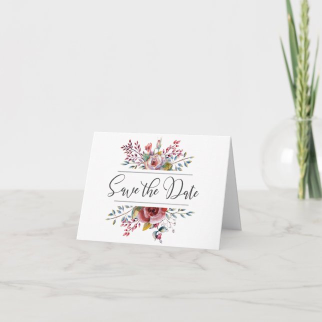 Pink Rose Blush Floral  Save the Date Folded Card (Front)