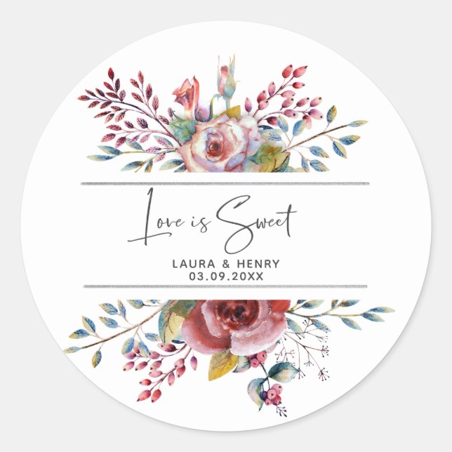 Pink Rose Blush Floral Wedding Sticker (Front)