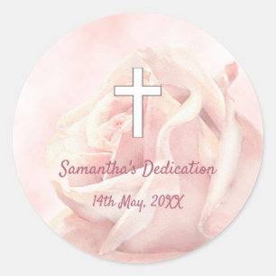 Pink rose blush girl Dedication Classic Round Sticker