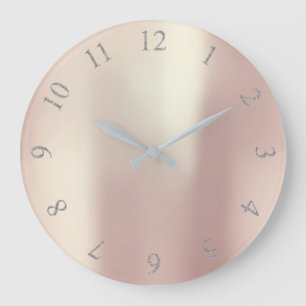 Pink Rose Blush Glitter Grey Silver US UK Numbers Large Clock