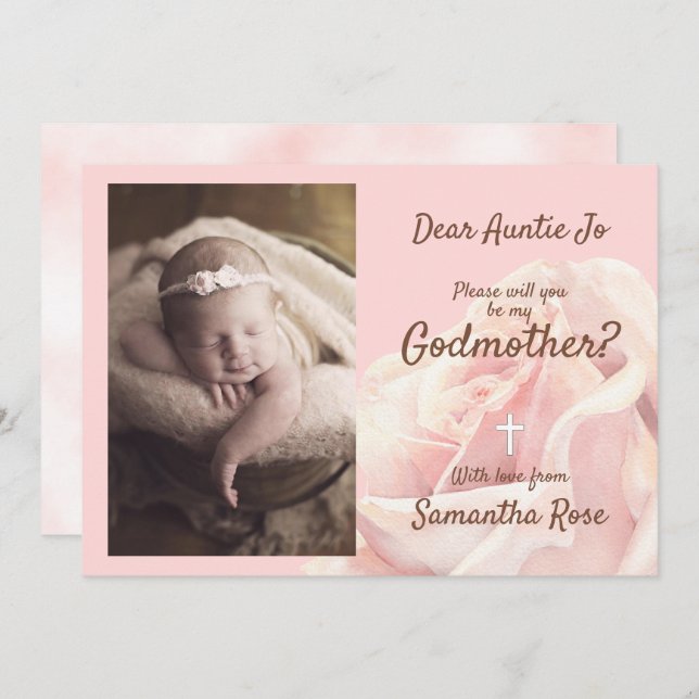 Pink rose blush Godmother invitation (Front/Back)