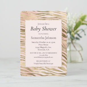 Pink Rose Blush Gold Zebra Animal Print    Invitation
