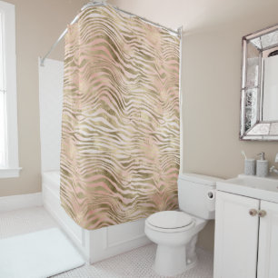 Pink Rose Blush Gold Zebra Animal Print     Shower Curtain
