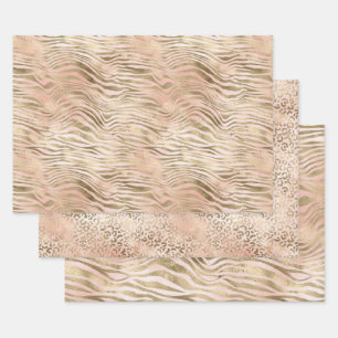 Pink Rose Blush Gold Zebra Print    Wrapping Paper Sheet