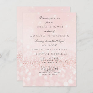Pink Rose Blush Pastel  Glitter Bridal Shower Invitation