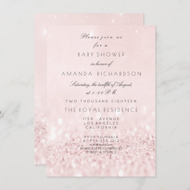 Pink Rose Blush Pastel Glitter Girl Baby Shower Invitation (Front/Back)