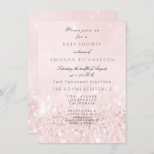 Pink Rose Blush Pastel Glitter Girl Baby Shower Invitation