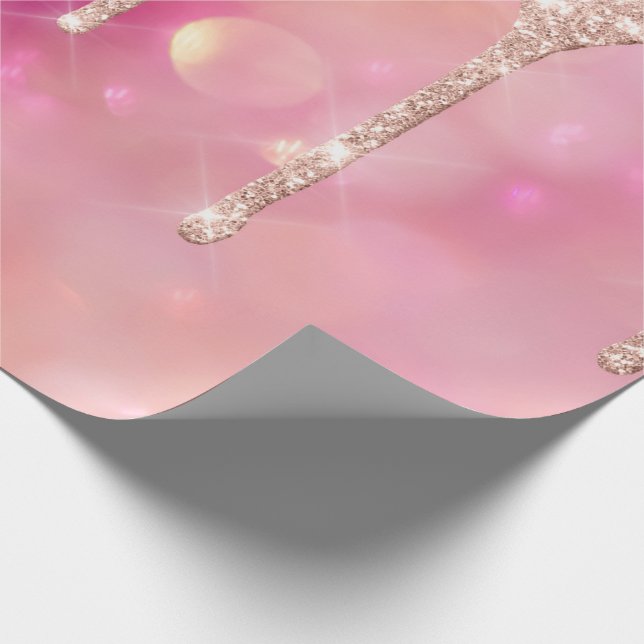 Pink Rose Blush Spark Powder Drips Glitter Bridal Wrapping Paper (Corner)