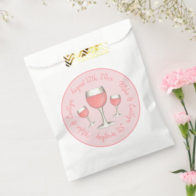 Pink Rosé Blush Wine Glass Wedding Bridal Shower Favour Bag (Sealed)