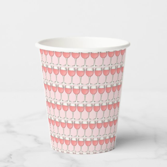Pink Rosé Blush Wine Glass Winery Bridal Shower Paper Cups (Front)