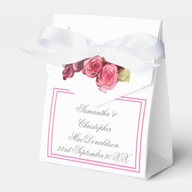 Pink rose border floral wedding favour box (Front Side)