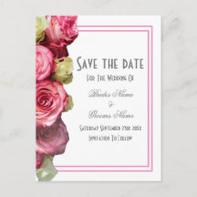 Pink rose border wedding save the date