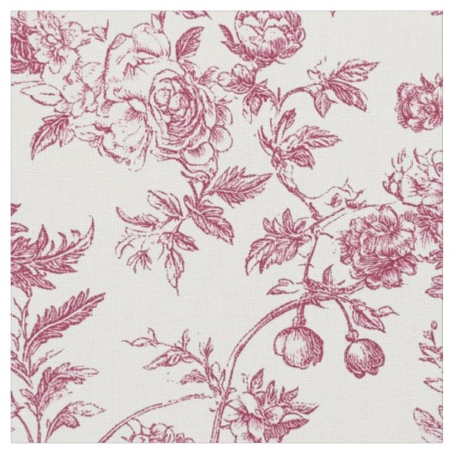 Pink Rose Botanical Toile Fabric (Close Up)