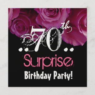 Pink Rose Bouquet 70th Surprise Birthday Metallic Invitation