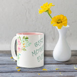 Pink Rose Bouquet Best Mother Ever Two-Tone Coffee Mug<br><div class="desc">Here's the perfect gift for Mum for Mother's Day, her birthday, or any time you want to show her how special she is to you! This mug features a colourful watercolor bouquet of pink, peach, and pale yellow roses with greenery on each side, with your custom text in pastel teal...</div>