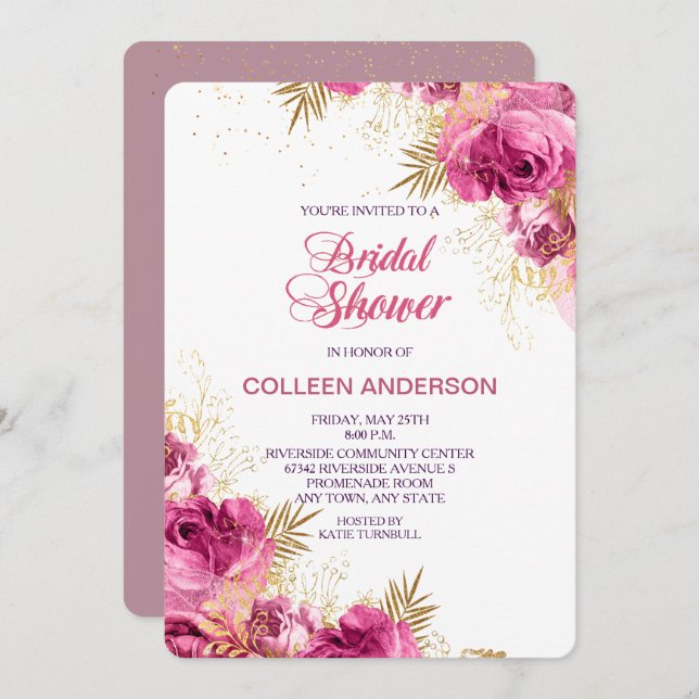 Pink Rose Bouquet Bridal Shower Invitation (Front/Back)