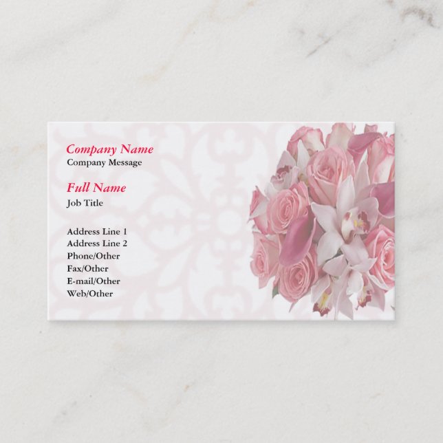Pink Rose Bouquet Business Card Template (Front)