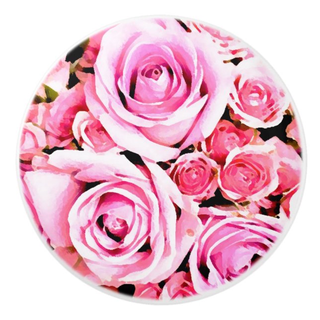 Pink rose bouquet ceramic knob (Front)