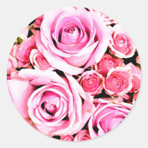 Pink rose bouquet classic round sticker