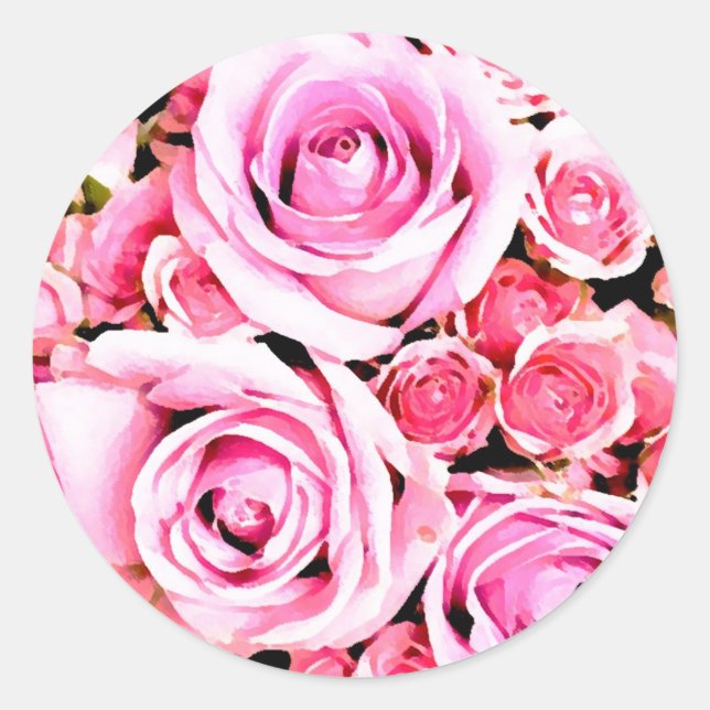 Pink rose bouquet classic round sticker (Front)