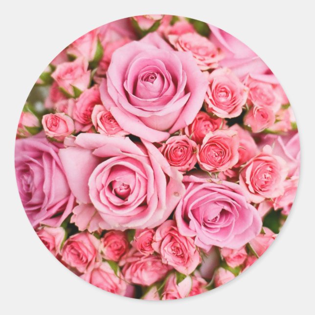 Pink Rose Bouquet Classic Round Sticker (Front)